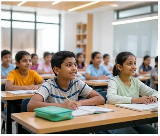 Children seated with notebooks in a classroom